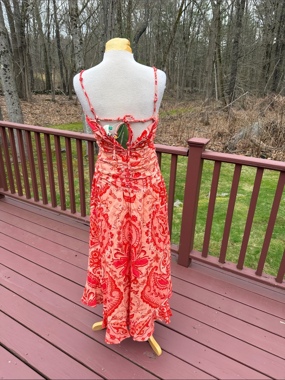 New! Farm Rio small linen blend crossover back tie string jaipur midi dress. - Picture 6 of 13